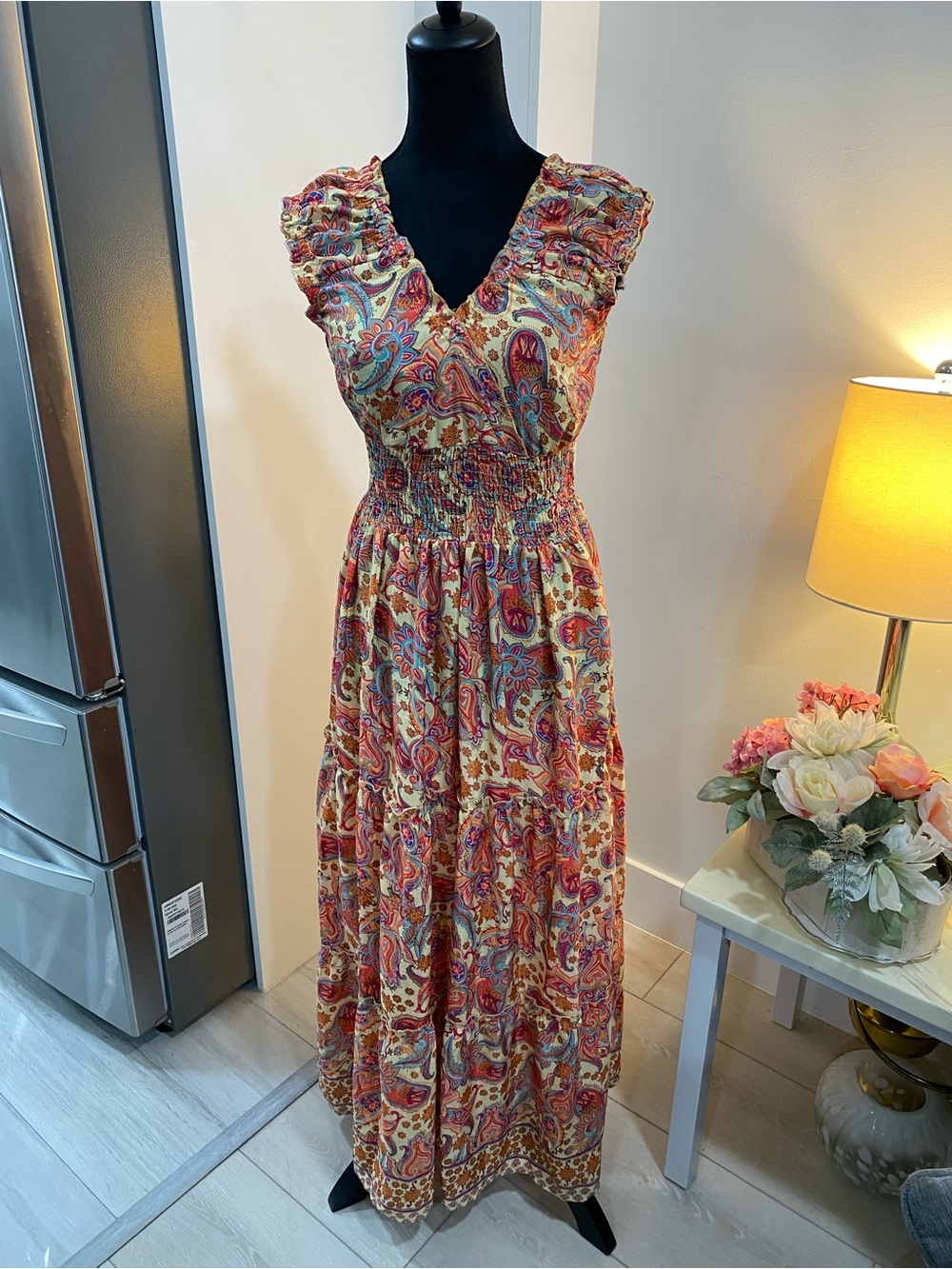 Paisley Tiered Maxi Dress in Multi-Color